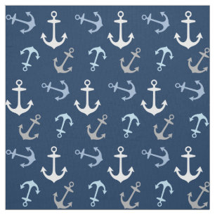 Nautical Anchors Pattern   Navy Blue and Grey Fabric
