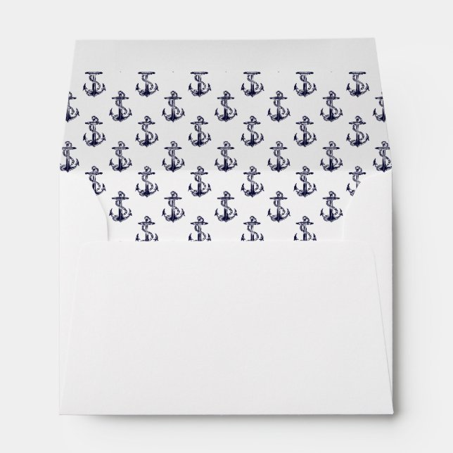 Nautical Anchors Pattern Navy Blue on White A6 6x4 Envelope (Back (Bottom))