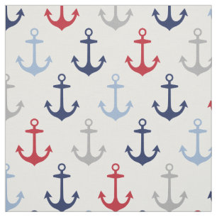 Nautical Anchors Pattern   Red White Navy Blue Fabric