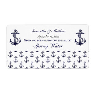 Nautical Anchors Pattern Water Bottle Label