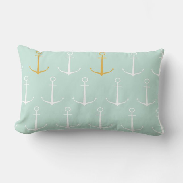 Nautical anchors preppy spring blue anchor pattern lumbar cushion (Front)