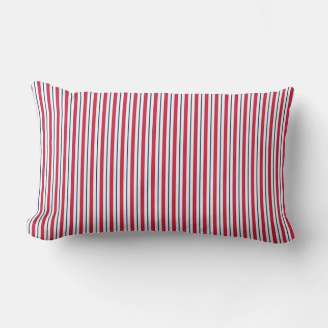 Nautical Anchors Red White Blue Stripe Lumbar Cushion (Front)