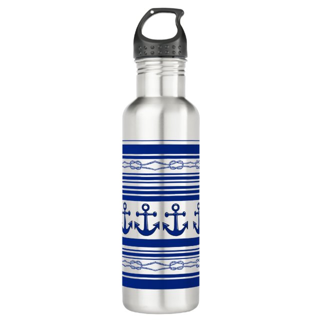 Nautical Anchors Ropes And Stripes 710 Ml Water Bottle (Front)
