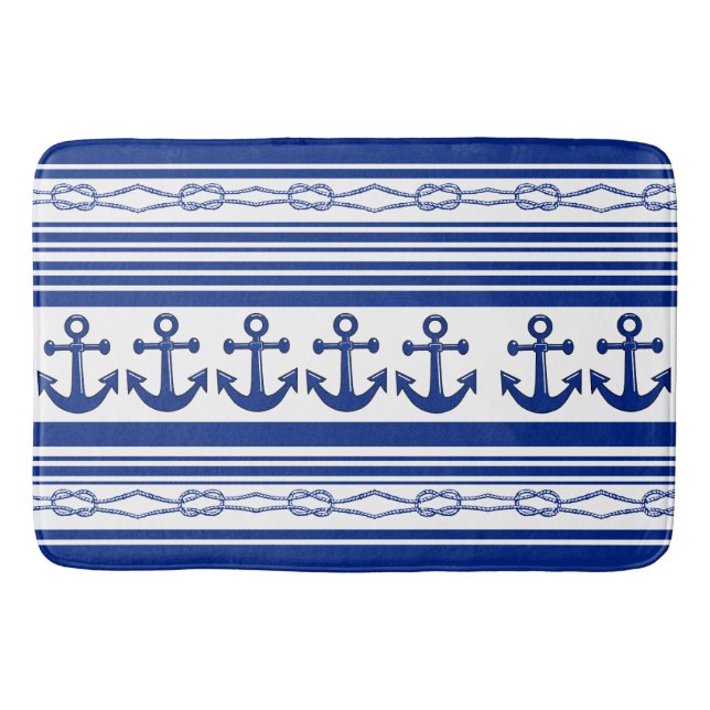 Nautical Anchors Ropes And Stripes Bath Mat (Front)