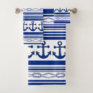 Nautical Anchors Ropes And Stripes Bath Towel Set