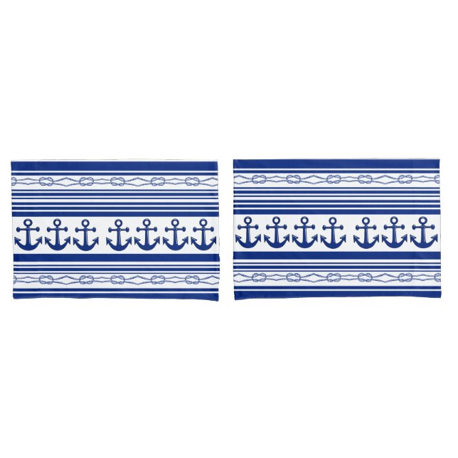 Nautical Anchors Ropes And Stripes Pillowcase (Front-Set)