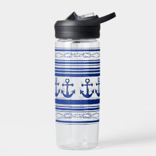 Nautical Anchors Ropes And Stripes Water Bottle