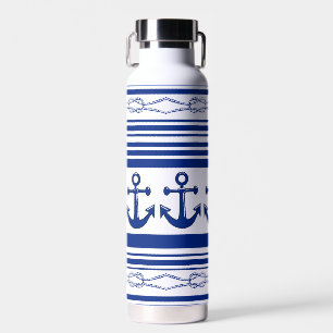 Nautical Anchors Ropes And Stripes Water Bottle