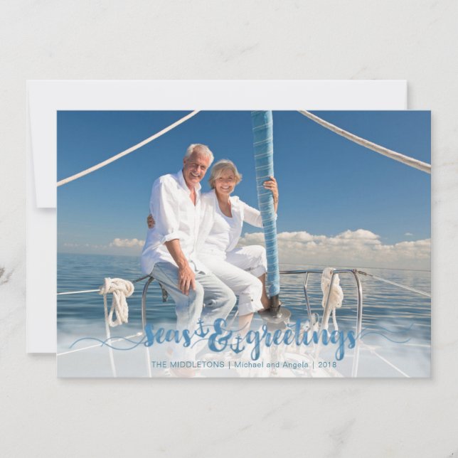 Nautical Anchors SEAsons Greetings | One Photo Holiday Card (Front)