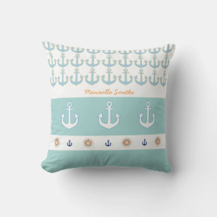 nautical anchors + stripes  personalised outdoor cushion