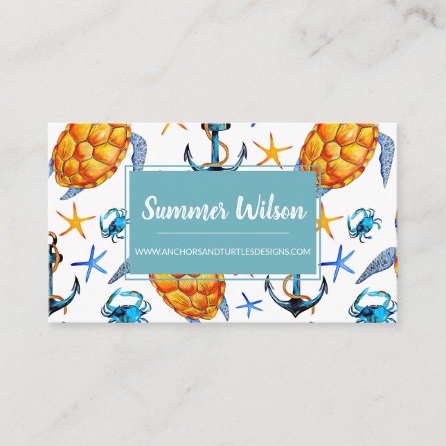 Nautical Anchors & Turtles Business Card (Front)