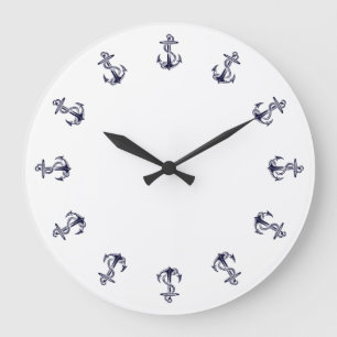 Nautical Anchors, White Background Clock