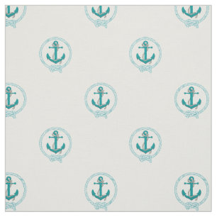 Nautical Aqua anchor/aqua seaman's knot Fabric