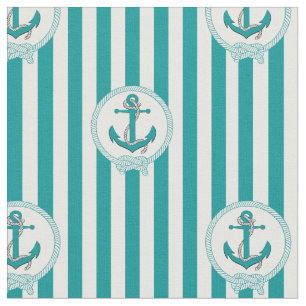 Nautical Aqua anchor/blue and white  stripe 2 Fabric