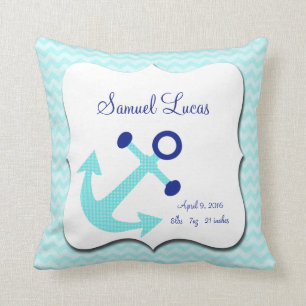 Nautical Aqua Anchor Chevron Keepsake Pillow