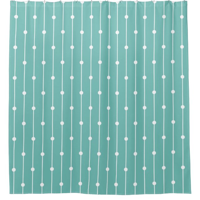 Nautical Aqua and White striped and dotted modern Shower Curtain (Front)