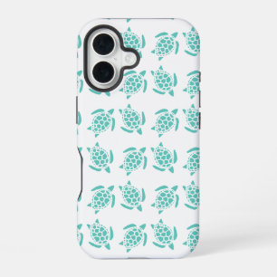 Nautical Aqua Blue Sea Turtle Pattern iPhone 16 Case