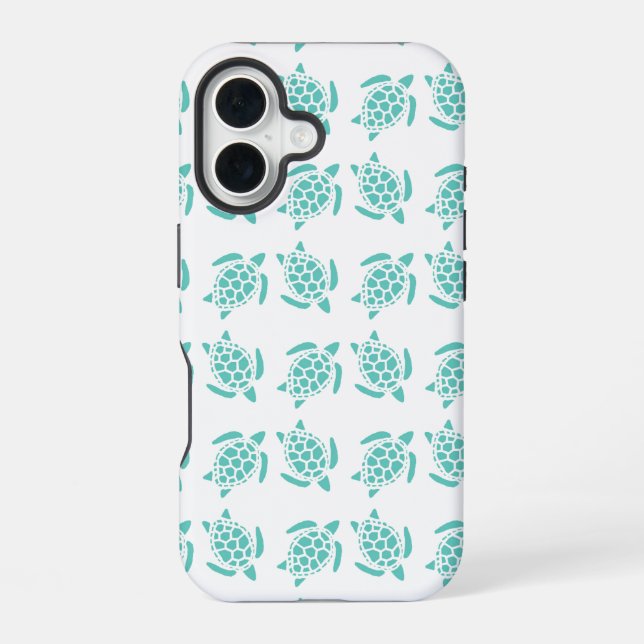 Nautical Aqua Blue Sea Turtle Pattern  iPhone 16 Case (Back)