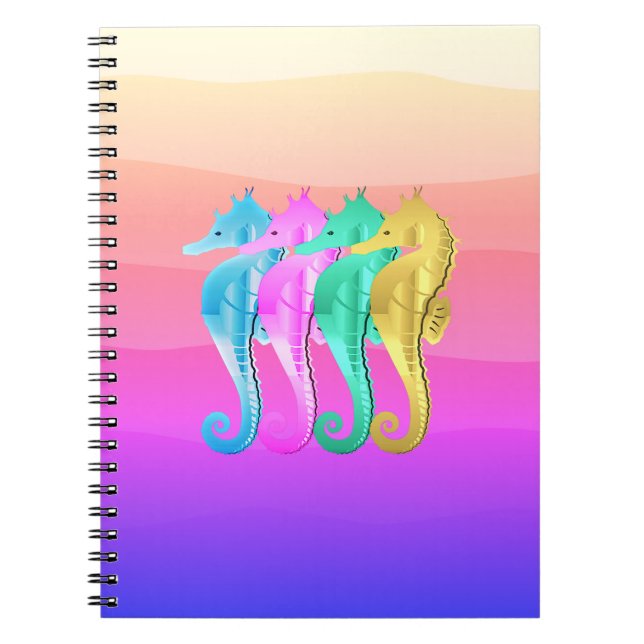 Nautical aqua/pink/blue/gold seahorses  notebook (Front)