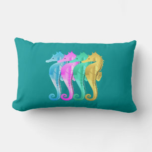 Nautical aqua/pink/blue/gold seahorses throw pillo lumbar cushion