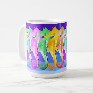 Nautical aqua/pink/blue/gold/silver seahorses coffee mug