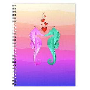 Nautical aqua/pink/seahorses kissing hearts notebo notebook
