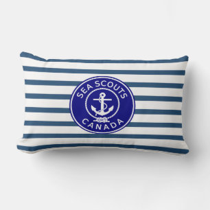 Nautical Aqua & White Stripes Navy Blue Anchor Lumbar Cushion