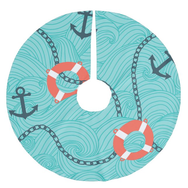 Nautical Attributes Freehand Seamless Pattern Brushed Polyester Tree Skirt (Front)