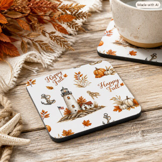Nautical Autumn Coastal Lighthouse Print Coaster