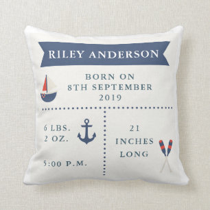 Nautical Baby Birth Announcement Pillow
