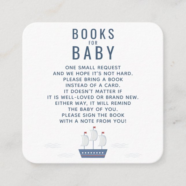 Nautical Baby Boy Baby Shower Books For Baby Square Business Card (Front)