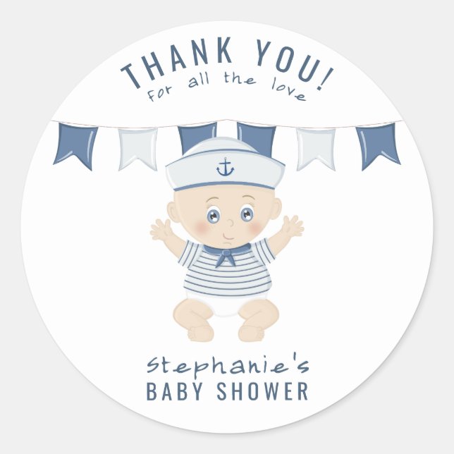 Nautical Baby Boy Baby Shower Classic Round Sticker (Front)
