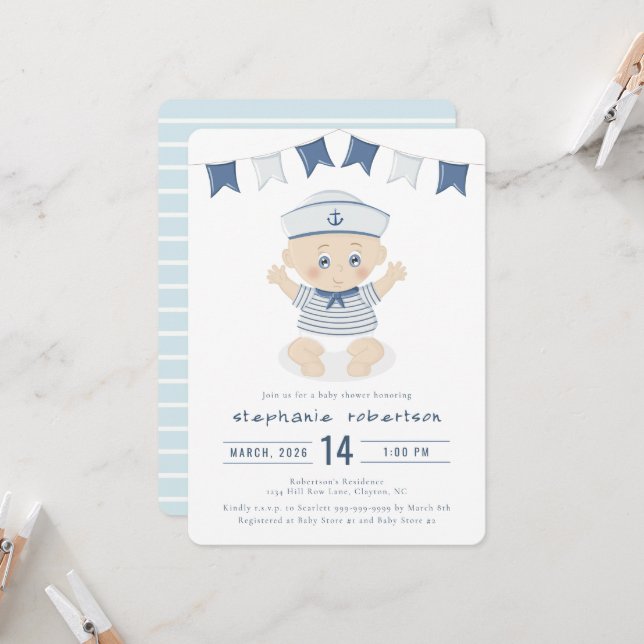 Nautical Baby Boy Baby Shower Invitation (Front/Back In Situ)