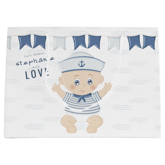 Nautical Baby Boy Baby Shower Large Gift Bag (Front)