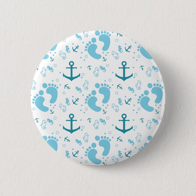 Nautical baby boy blue pattern 6 cm round badge (Front)