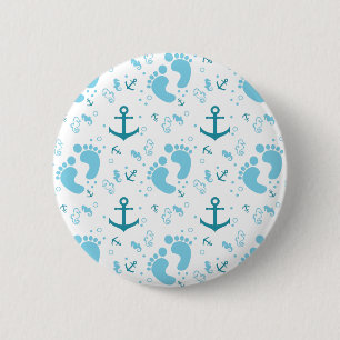 Nautical baby boy blue pattern 6 cm round badge