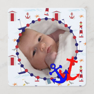 Nautical baby boy personalised photo announcement