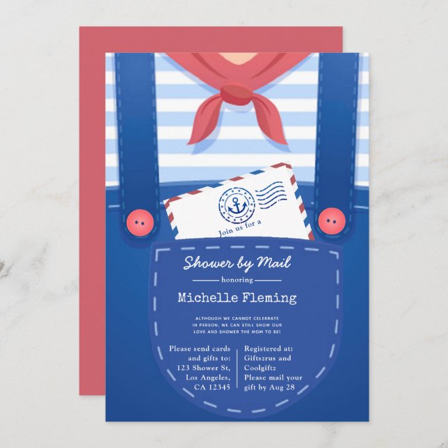Nautical Baby Boy Shower by Mail Invitation (Front/Back)