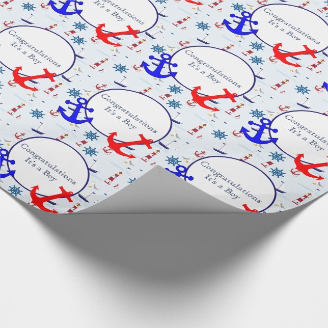 Nautical baby boy shower wrapping paper (Corner)
