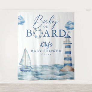 Nautical Baby On Board Shower Photo Backdrop Tapestry
