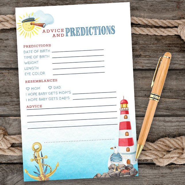 Nautical Baby Shower Advice and Predictions Sheet (Advice & Predictions card from my Ahoy it's a boy Nautical Baby Shower collection)