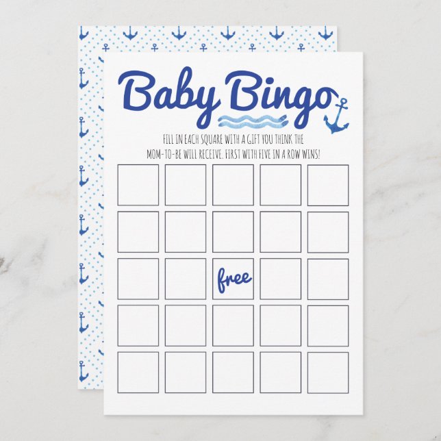 Nautical Baby Shower Bingo Invitation (Front/Back)