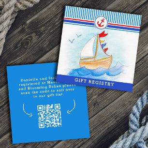 Nautical baby shower boat red blue registry card 