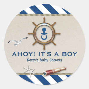 Nautical Baby Shower Classic Round Sticker