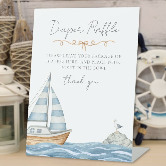 Nautical Baby Shower Diaper Raffle Pedestal Sign (Nautical Baby Shower Diaper Raffle Pedestal Sign)