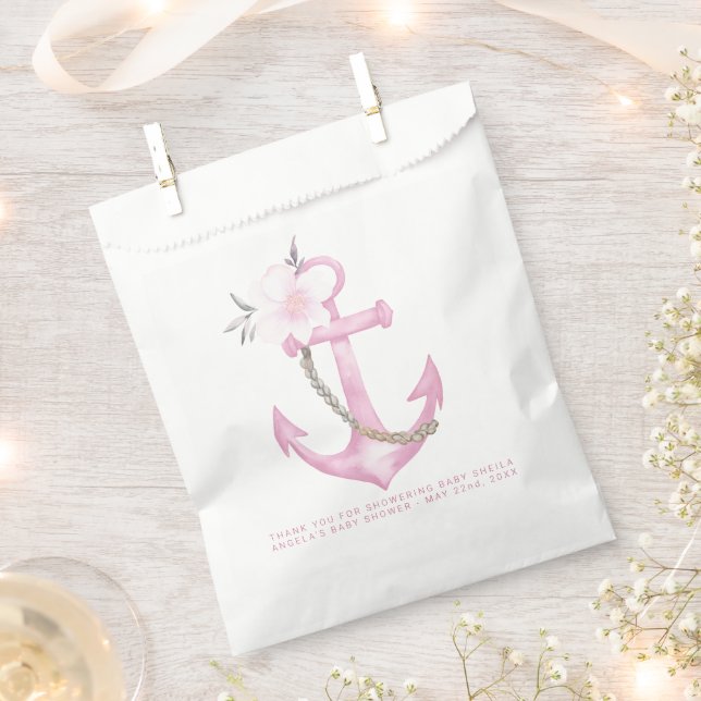 Nautical Baby Shower Favour Bag | Pink Floral Anch (Clipped)