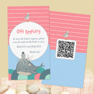 Nautical Baby Shower Gift Registry QR Code Pink Enclosure Card