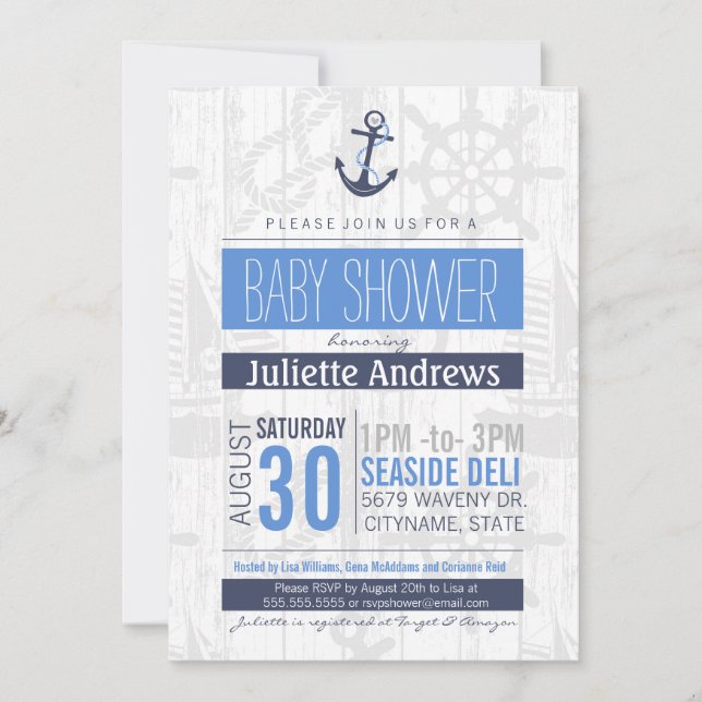 Nautical Baby Shower Invitation, Boy Blue Invitation (Front)