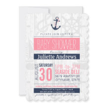 Nautical Baby Shower Invitation, Girl Pink Blue