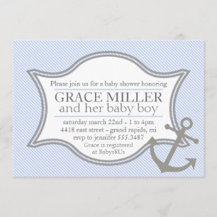 Nautical Baby Shower Invitation light blue & grey